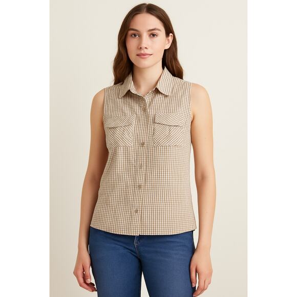 Tops - Sim & Sam Brown Gingham Sleeveless Button-Up Tank – Cotton, Size Small, NWOT